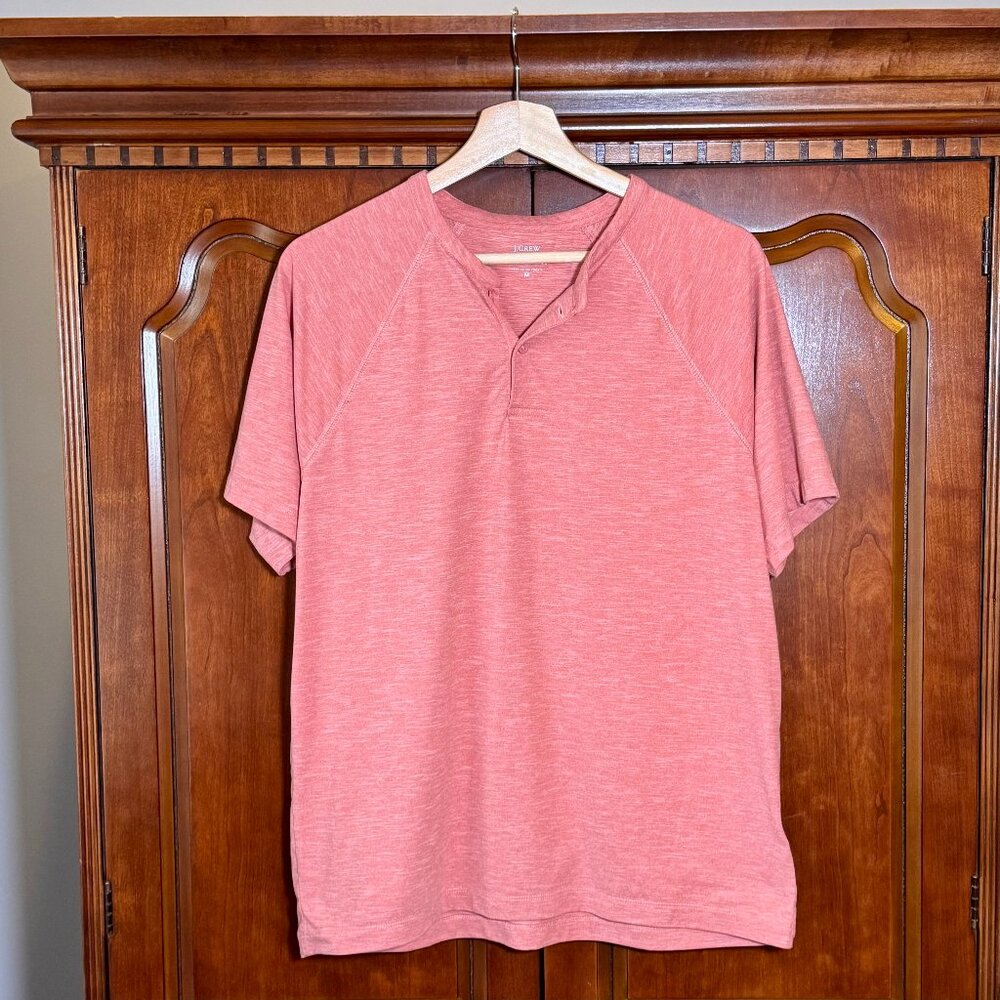 J.Crew Performance Heathered Pink Short Sleeve Henley Shirt Size M